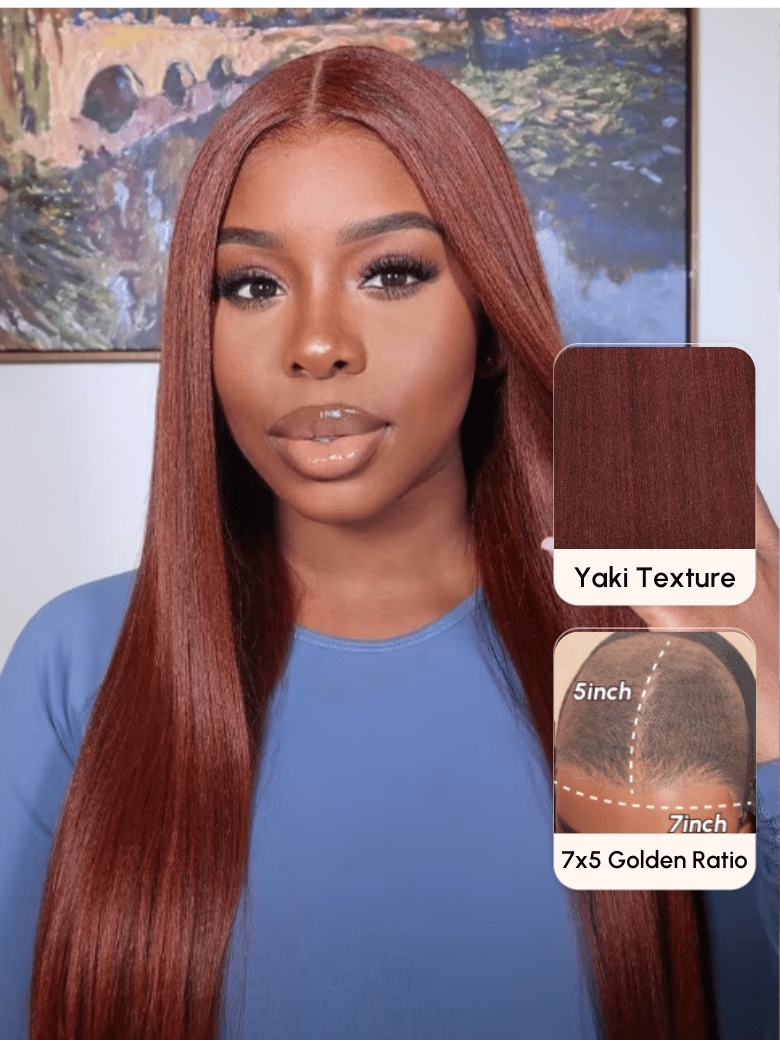 Unice Bye Bye Knots Wig X Glueless Lace Reddish Brown Yaki Wig With