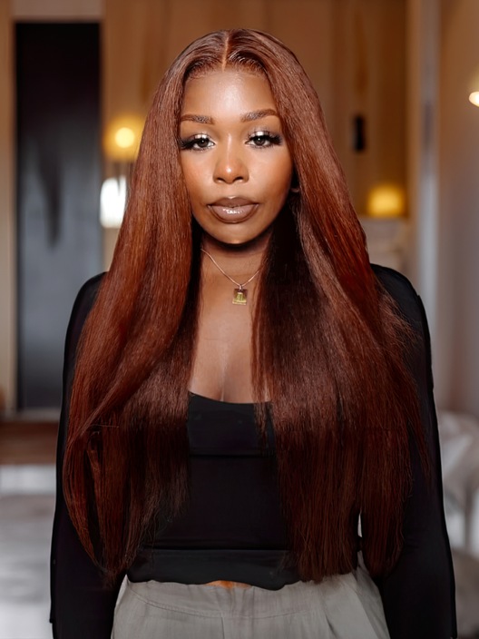 20In 13x4 Lace Front Wig Reddish Brown 150% Density Kinky Straight 4C Hair