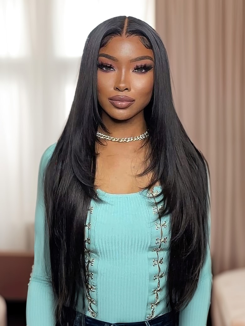 UNice Gorgeous Layered Hairstyles Natural Black Layer Straight Lace Front Wig for 2022