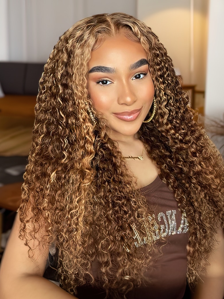 UNice Ombre Honey Blonde Highlight Lace Front Curly Human Hair Wigs Bettyou  Series