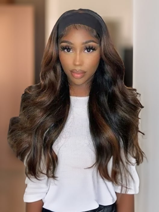 Balayage Highlight Ombre Color Body Wave Headband Wig 150% Density