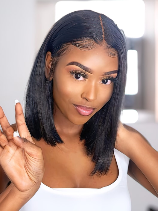 [All Length $69 !] 13X5 Lace Short Bob Wig Human Hair Super Natural Black Bob Wig