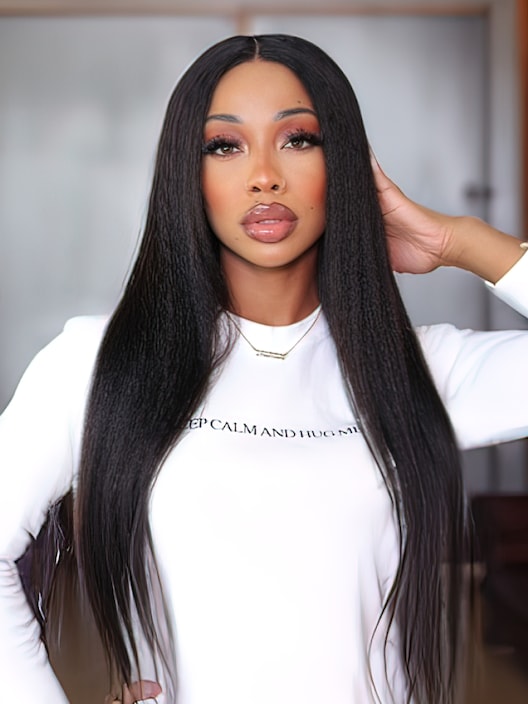 Thinnest HD Invisible Lace Wig Kinky Straight Hair 180% Density 5x5 Lace Closure Wig Bleached Knots 16inch