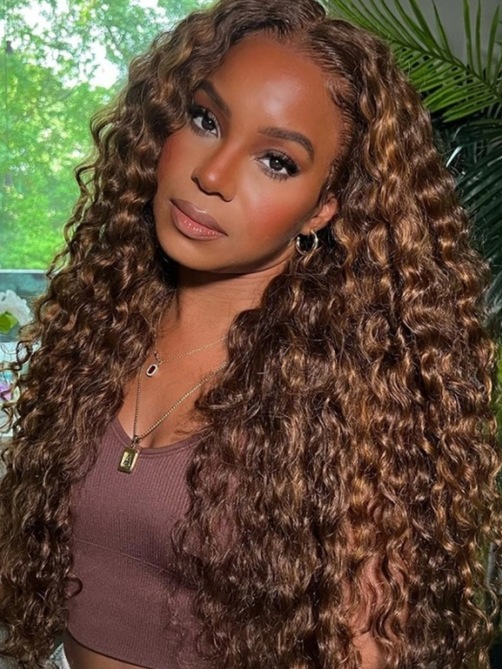 [20"=$159] 6x4.5 Pre Cut Lace 200% Density Ombre Highlights Piano Brown Water Wave Wig with Baby Hair