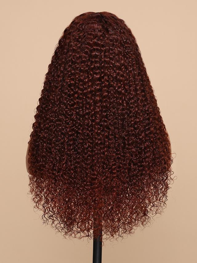 7x5 Bye Bye Knots Wig Glueless Lace Reddish Brown Curly Wig With Bleached Knots Bouncy 150% Density