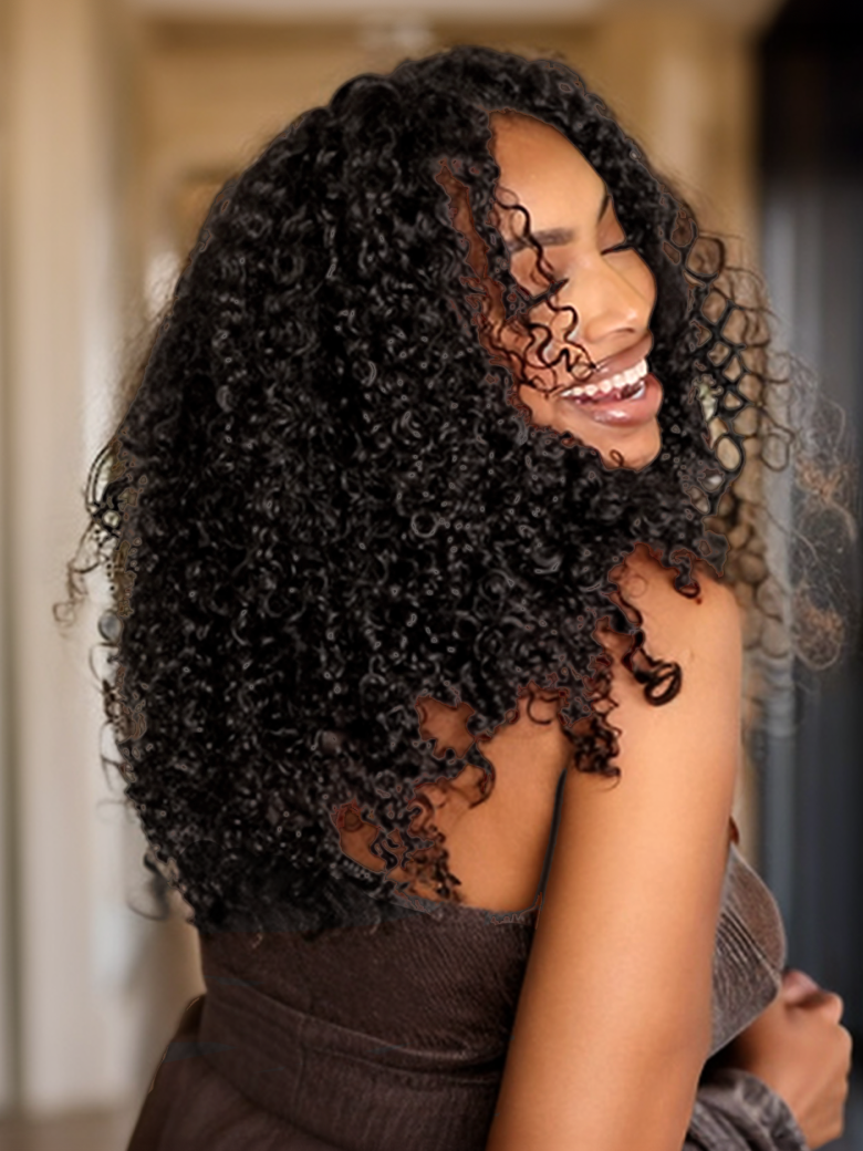 From 18'' Unice 250% Density 13x4 Transparent Lace Front Long Curly Wig 100% Virgin Human Hair Pre-plucked Natural Black