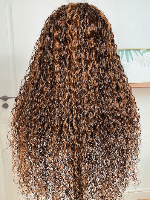 [20"=$159] 6x4.5 Pre Cut Lace 200% Density Ombre Highlights Piano Brown Water Wave Wig with Baby Hair