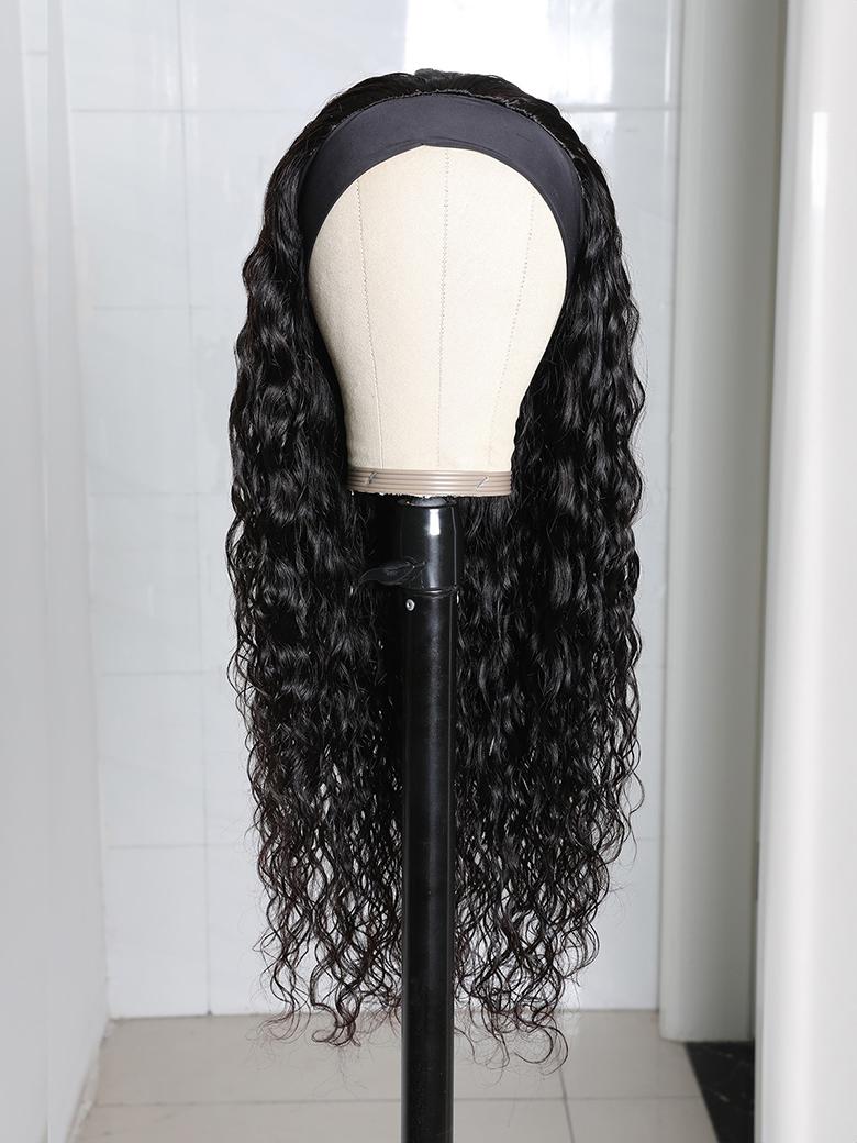 Put On And Go Water Wave Human Hair Headband Glueless Wig
