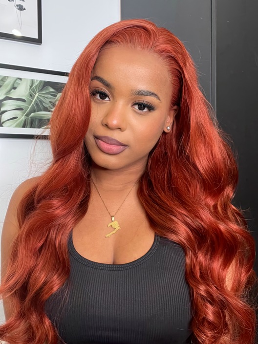 Copper Brown 13x4 Lace Front Body Wave Wig Ginger Brown 150% Density Pre plucked Hairline