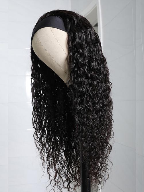 Put On And Go Water Wave Human Hair Headband Glueless Wig