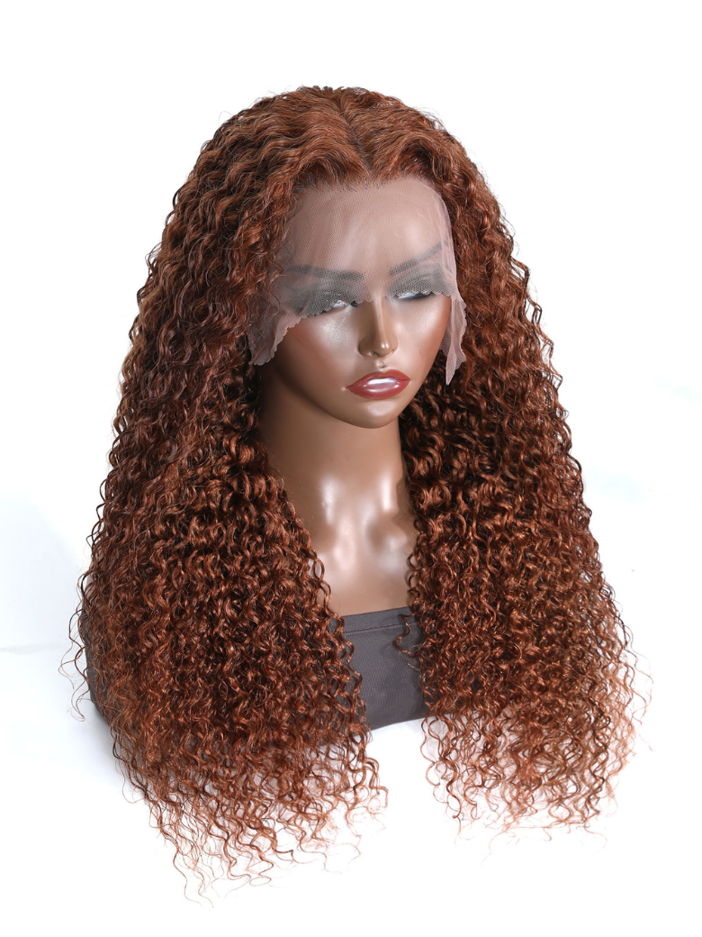[BOGO FREE] 13x4 Lace Front Auburn Brown Hair Color Jerry Curly Lace Wigs With Baby Hair