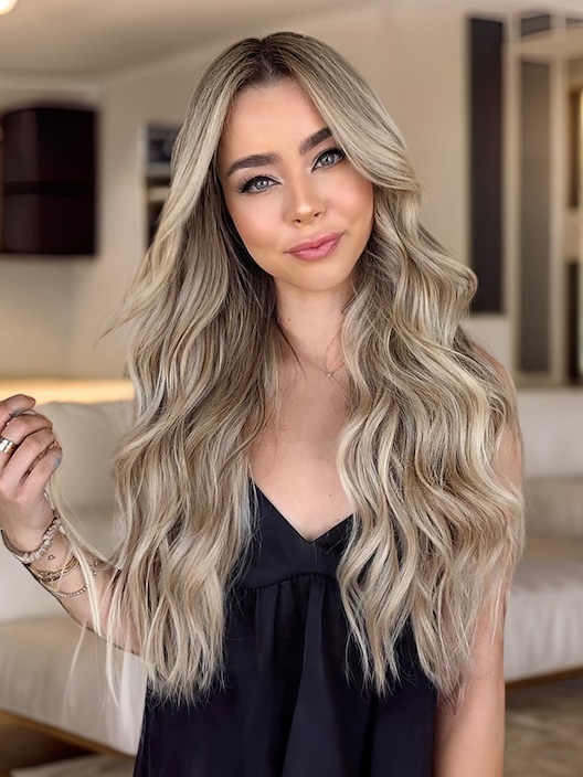 UNice Honey Blonde Dark Roots Highlights Wavy Hair Wig