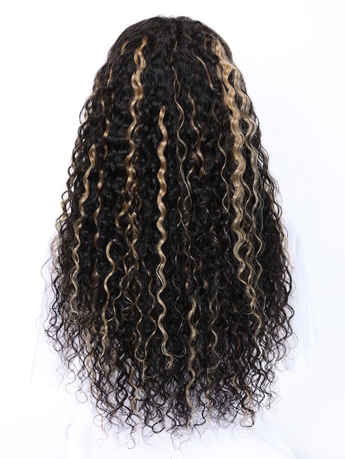 UNice Bye-Bye Knots Wig 7x5 Lace Black With Blonde Highlights Water Wave Wig