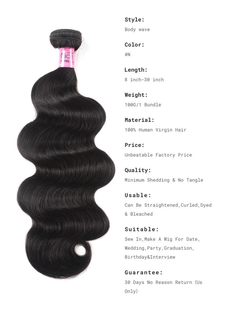 UNice Hair Bundles 3 Pcs/pack Hair Brazilian Body Wave Virgin Human Hair