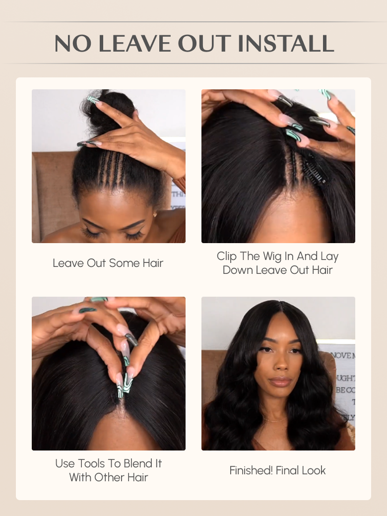 [24"=$169] V Part Body Wave Beginner Friendly Wig No Leave Out Super Natural Human Hair Wig