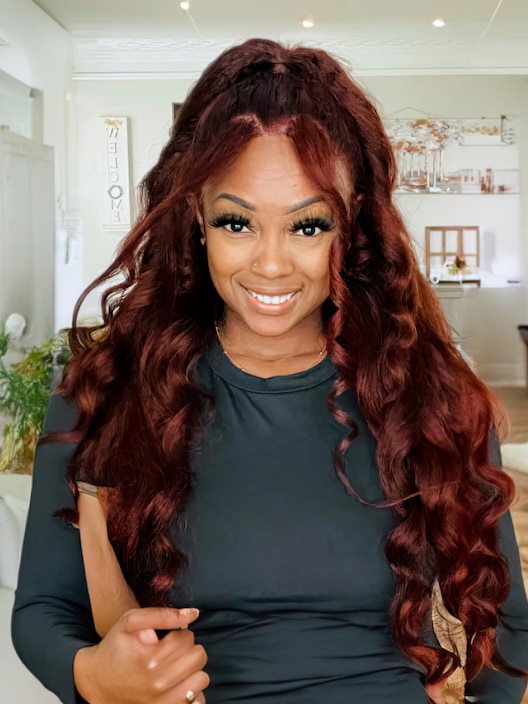 16inch Pre Cut Lace 4x4 Lace Red Brown Kinky Straight Quick & Easy Glueless Air Wig