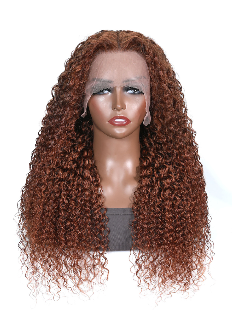 [BOGO FREE] 13x4 Lace Front Auburn Brown Hair Color Jerry Curly Lace Wigs With Baby Hair