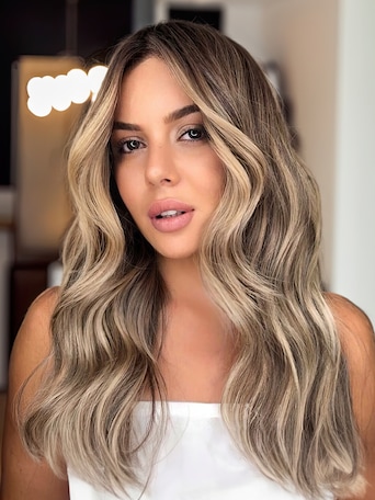 UNice Dark Roots Medium Brown Hair with Highlights Wavy Wig