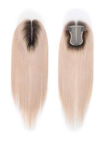 UNice 3.5x5.5 HD Lace Sandy Blonde Dark Roots Straight Clip On Hair Topper