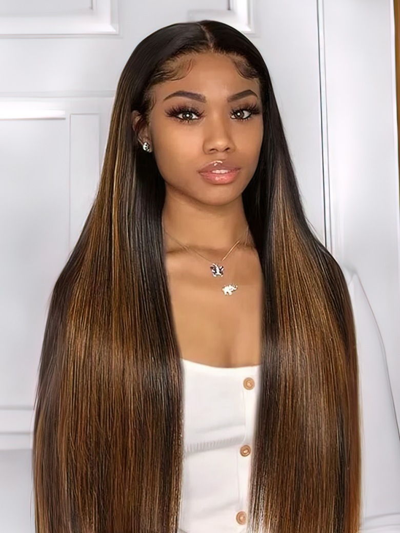 UNice Glueless Straight V Part Wig Balayage Highlights Beginner ...