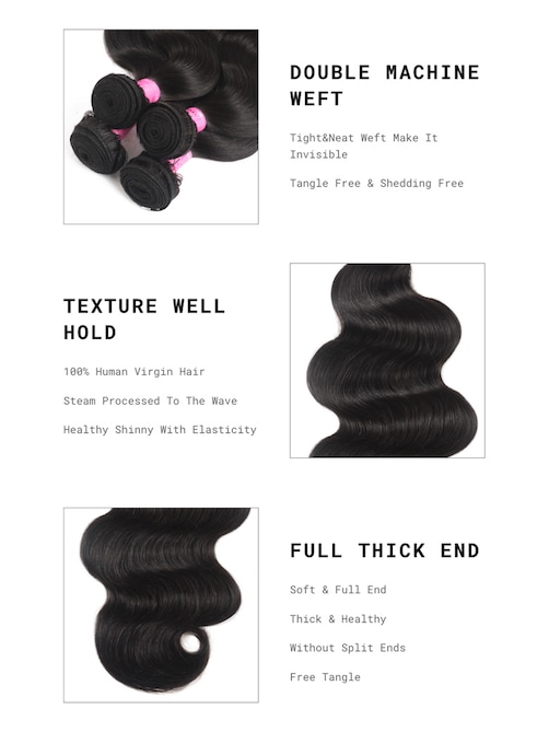UNice Hair Bundles 3 Pcs/pack Hair Brazilian Body Wave Virgin Human Hair