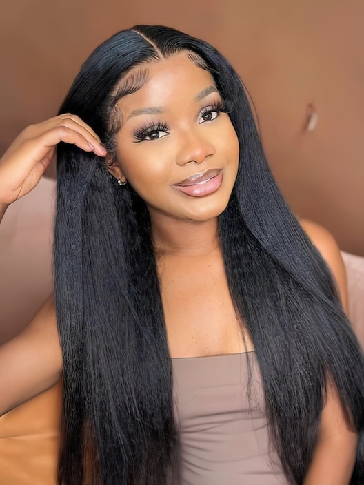 UNice Beginner Friendly Kinky Straight U/V Part Glueless Wig Brazilian Natural Black Wig