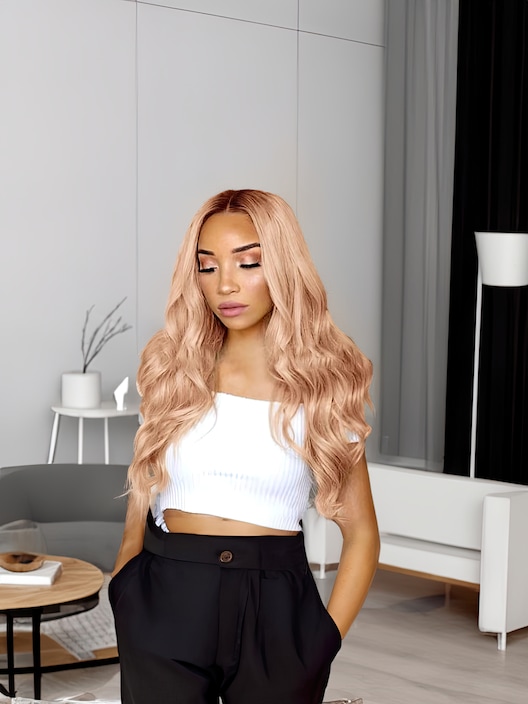 UNice 13x4 Lace Front Light Blonde With Brown Roots Deep Wave Wig