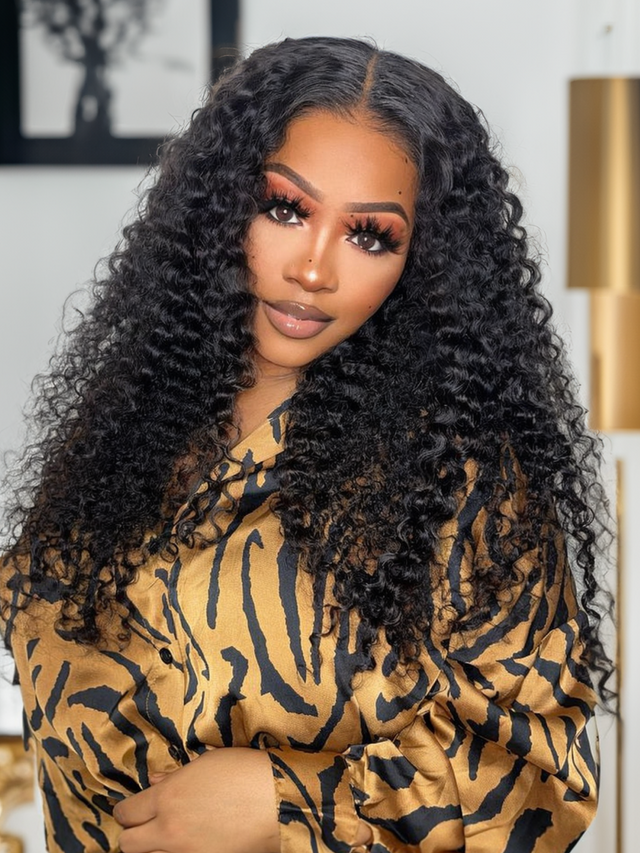 250% Density 36 Inch Glueless HD Lace Curly Human Hair Wig with Bleached Knots Match All Skin Tones