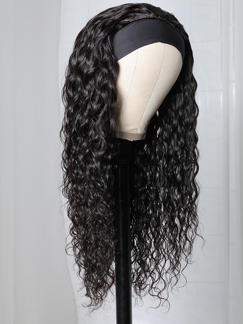 Put On And Go Water Wave Human Hair Headband Glueless Wig