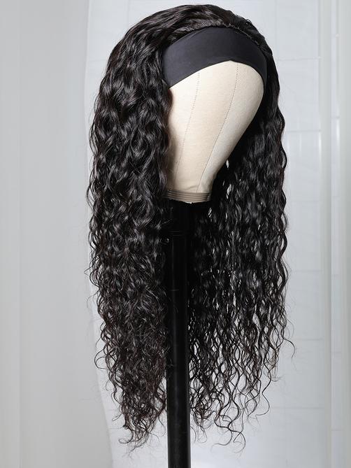 Put On And Go Water Wave Human Hair Headband Glueless Wig