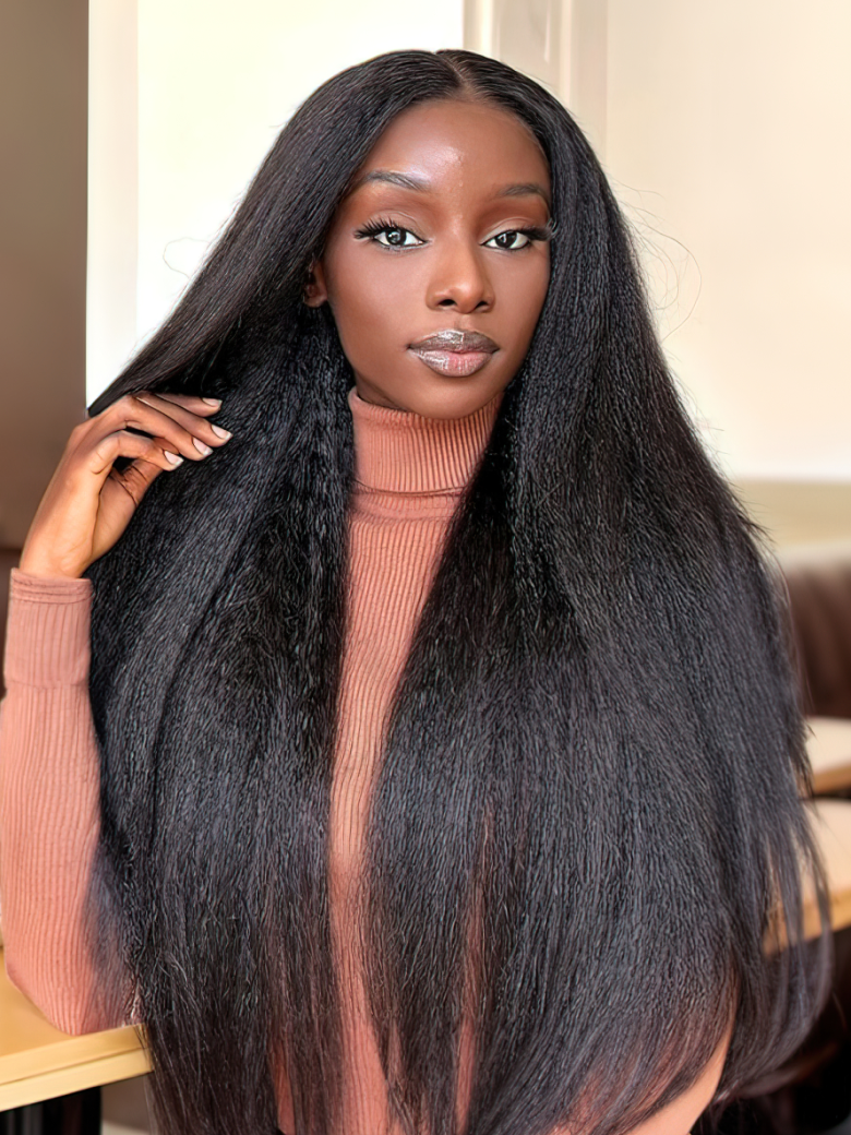 From 24'' UNice Kinky Straight Glueless13x4 Lace Front Wig Virgin Human Hair Wig