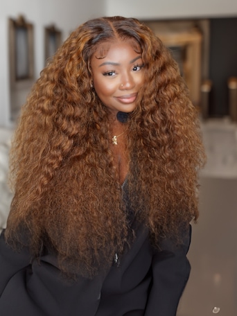 6x4.5 Pre Cut Lace Put On And Go Brown Piano Highlights Water Wave Glueless Wig 150% Density