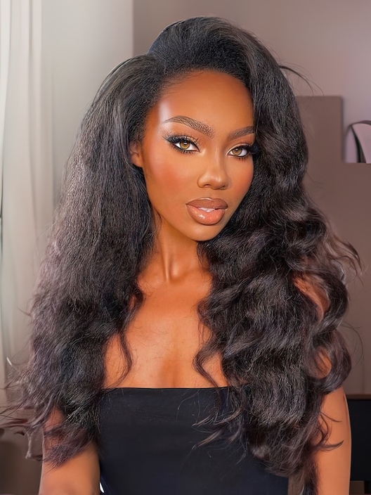 180% Density 5x5 HD Invisible Glueless Lace Kinky Straight Hair Super Full Human Hair Wig