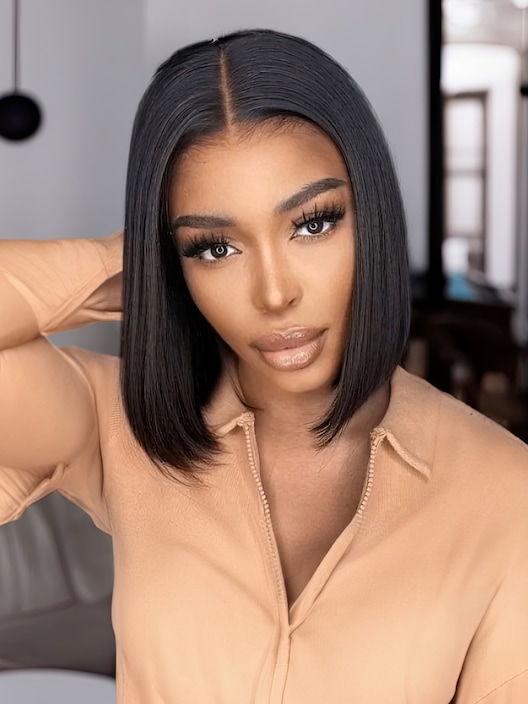 [US Only] UNice 10 Inch 13x5x0.5 Lace Frontal Lace Part Straight Human Hair Short Black Bob Wig
