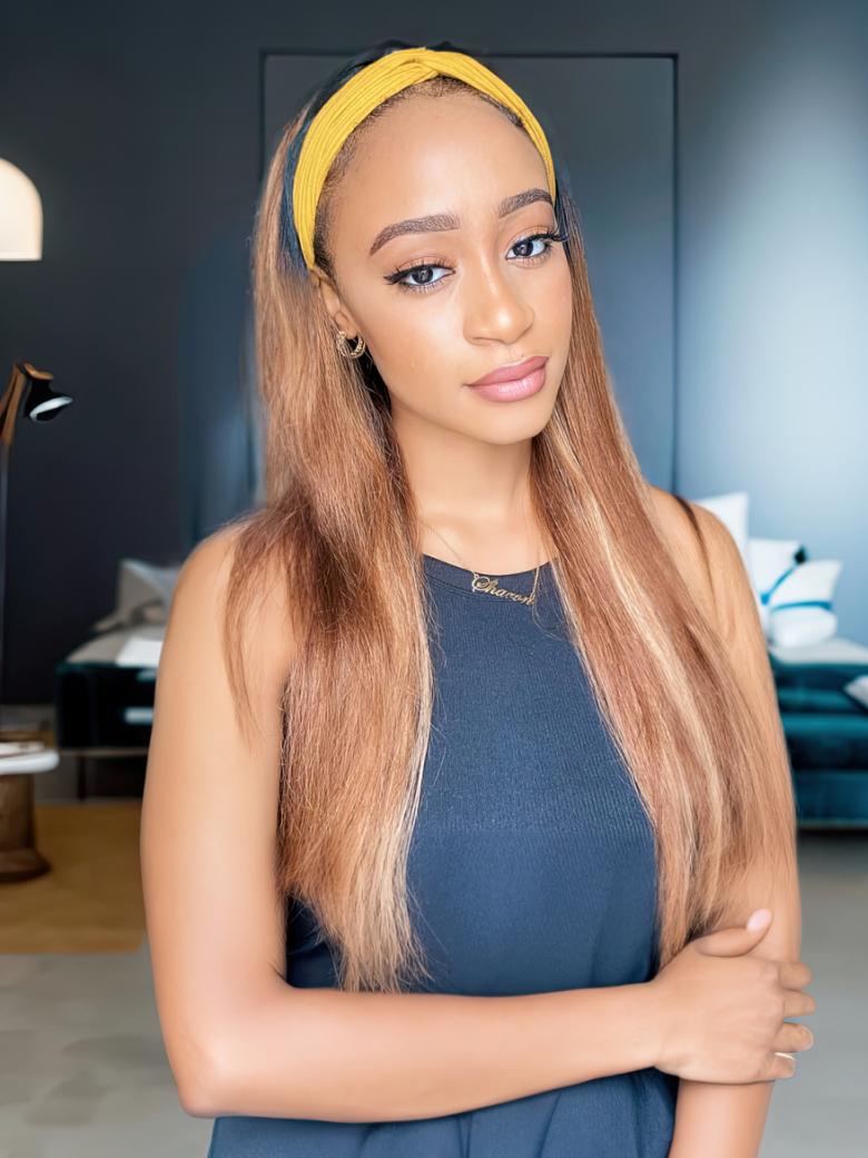 [24"=$79] Ombre Dark Roots Honey Blonde Human Hair Wig 150% Density Headband Straight Glueless Wigs