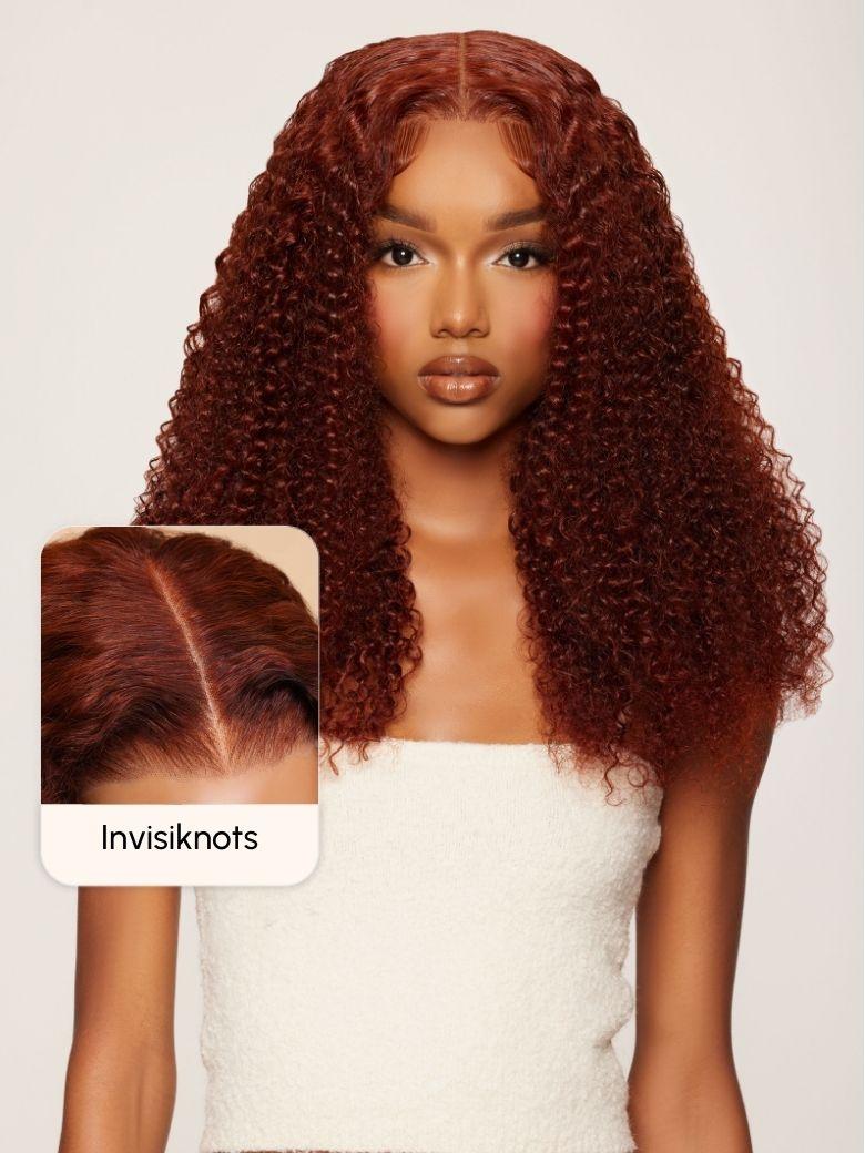 7x5 Bye Bye Knots Wig Glueless Lace Reddish Brown Curly Wig With Bleached Knots Bouncy 150% Density