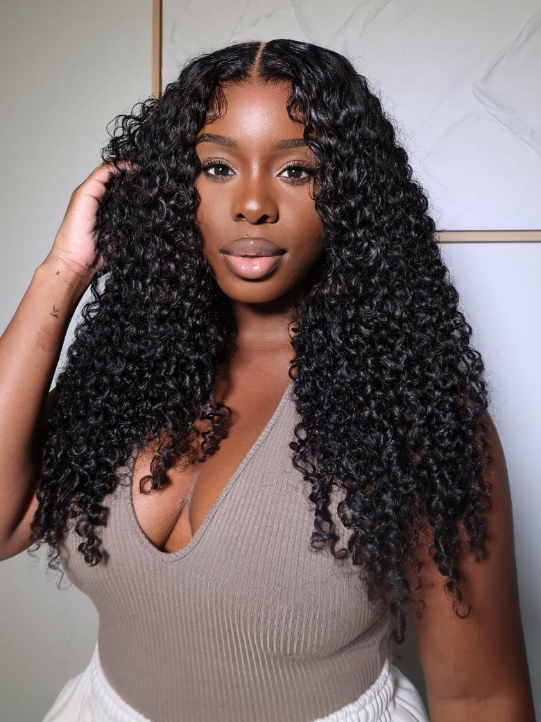 [24"=$99 | 200% Density] 13x4 Transparent Lace 4C Baby Hair Curly Black Natural Wig