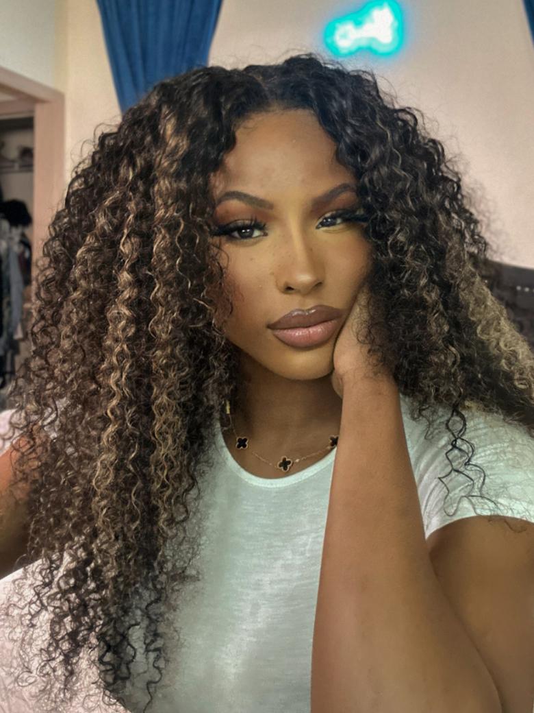 [24"=$119]7x5 Bye-Bye Knots & 13x4 Lace Front Chocolate Brown Highlight Blonde Lace Front Body Wave Wig