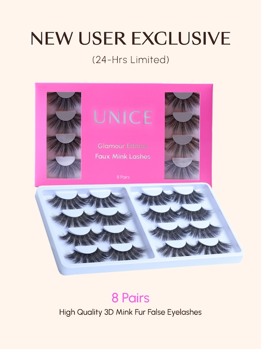 UNice New Customer Exclusive 8 Pairs 3D Mink Fur False Eyelashes Women's Makeup Natural Soft Long Hand-made Fake Lashes