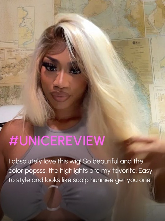 UNice 13x4 Lace Front Straight Wig Glossy Blonde With Silver Highlight Bratz Doll Vibes Inspired