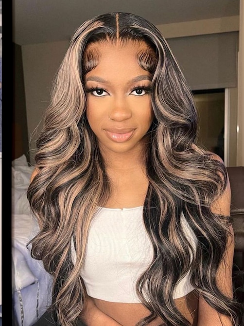 [22"=$89] 13x5 T Part Lace Wig Body Wave Wig Shadow Root Blonde Highlight Bouncy Hair