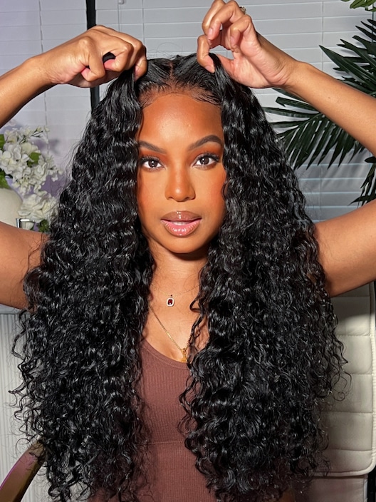 UNice 6x4.5 Pre Cut & Pre Bleached Lace Put On And Go Black Water Wave Air Wig