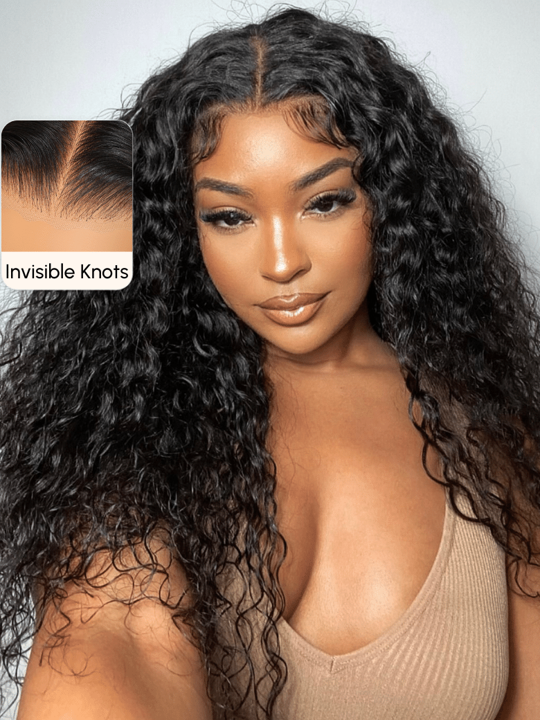 Bye-Bye Knots 7x5 Quick Glueless Lace Water Wave Invisible Knots Wig 150% Density