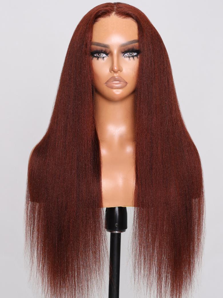 UNice Bye Bye Knots Wig 7x5 Glueless Lace Reddish Brown Yaki Wig With Pre-plucked Hairline
