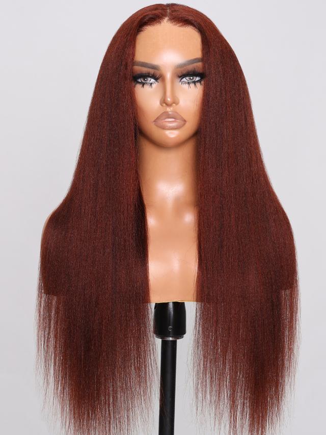 UNice Bye Bye Knots Wig 7x5 Glueless Lace Reddish Brown Yaki Wig With Pre-plucked Hairline