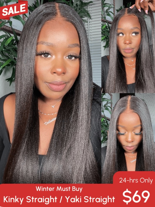 Flash Sale Winter Must Buy Kinky Straight / Yaki Straight Grab and Go Lace Wigs