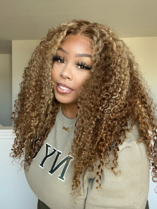 UNice Real Ear To Ear Super Secure 13x4 Lace Frontal Honey Blonde Highlights Jerry Curly Pre-Everything Wig