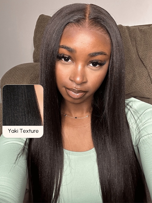 7x5 Bye Bye Knots Wig Glueless Lace Black Yaki Wig With Bleached Knots Bouncy 150% Density