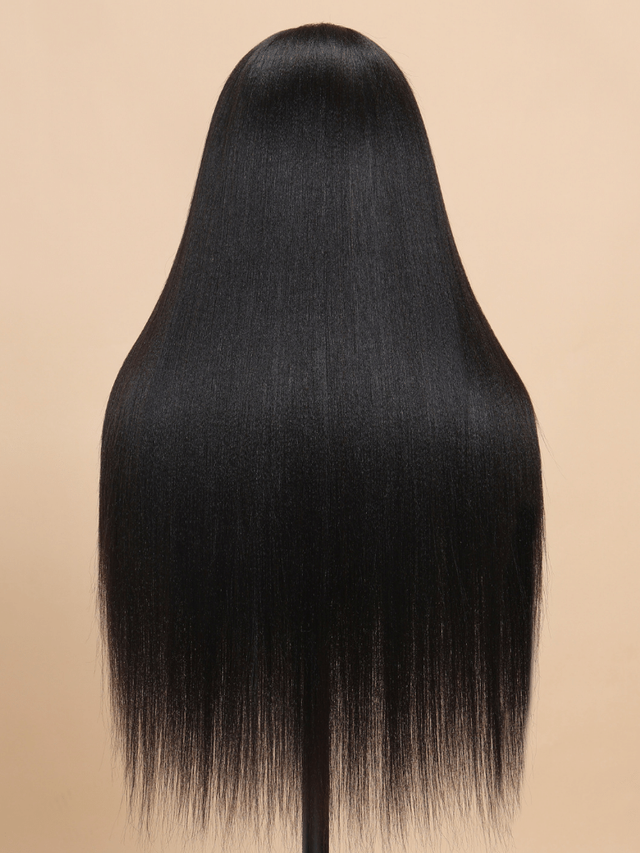 Bye Bye Knots Wig 7x5 Glueless Lace Black Yaki Wig With Bleached Knots
