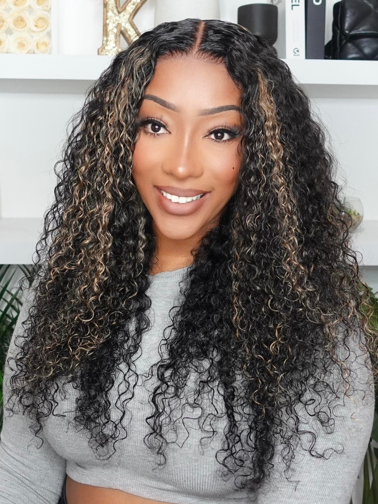 UNice Bye Bye Knots Wig 7x5 Glueless Lace Honey Brown Highlights Jerry ...